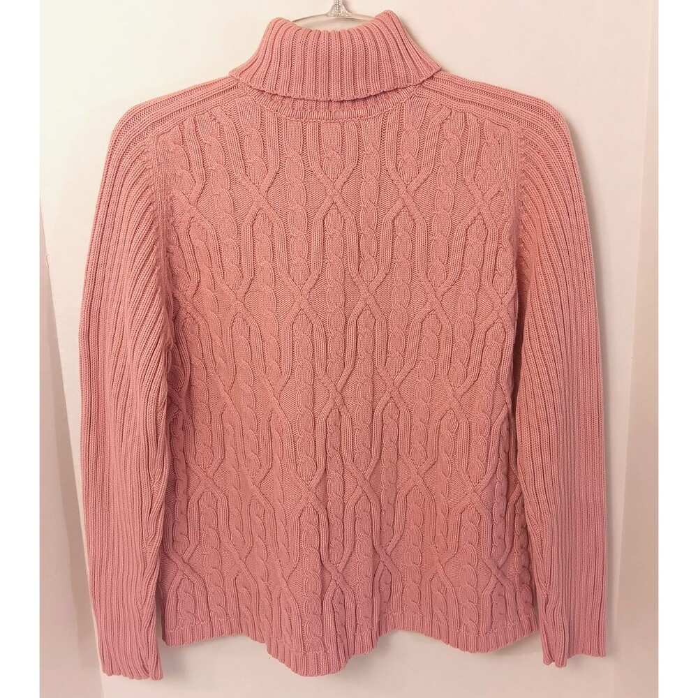 Vtg Karen Scott Cable Knit Sweater Wn L Pink Turtleneck Chunky Fisherman Preppy
